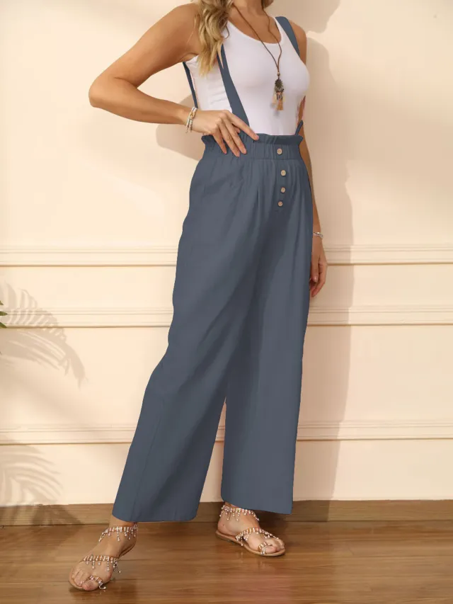 Detachable Adjustable Suspender Pants Pure Cotton Casual Straight leg Dark Gray - Shop at LoveMi