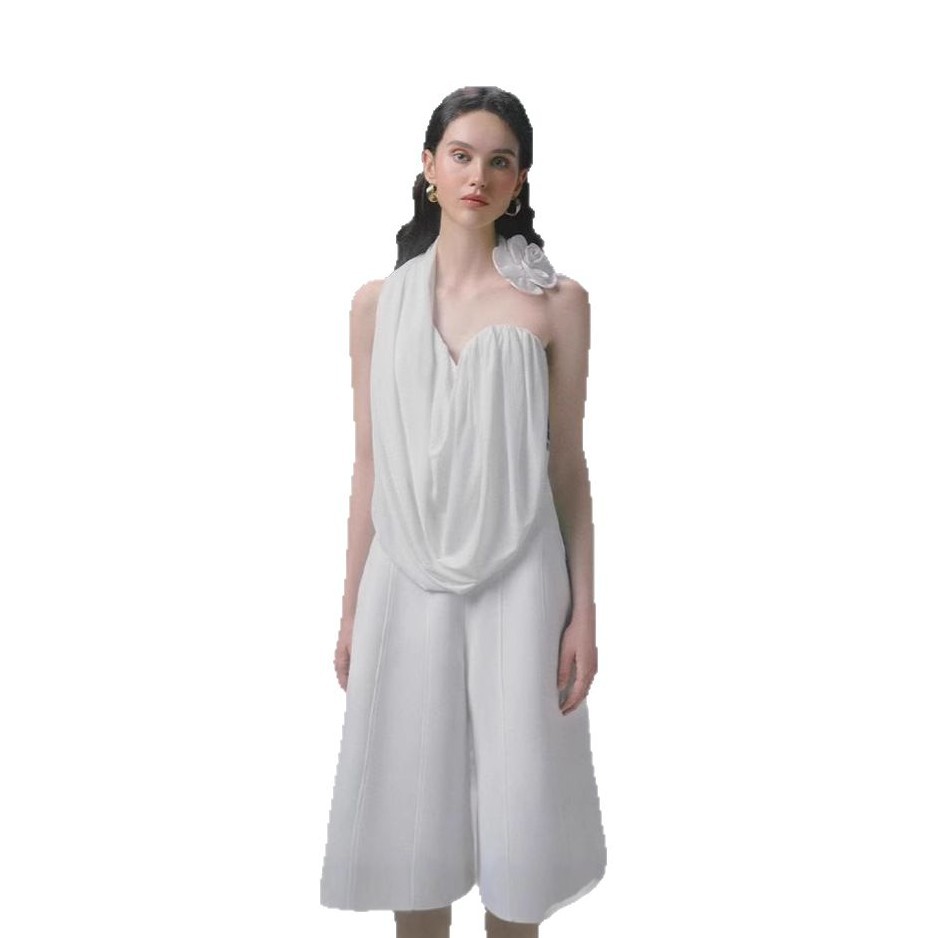 Sexy Style White Suspender Halterneck Vest Women's Slim Pants