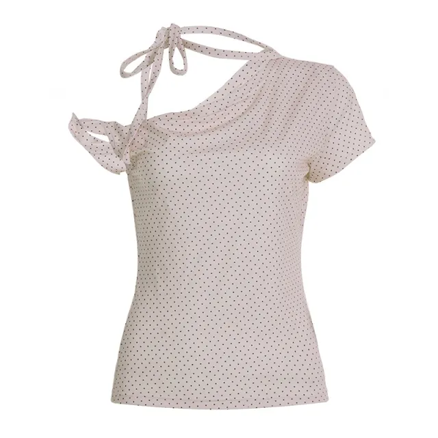 Knotted Slim Fit Backless Halter Short Sleeve Top Pink - Shop at LoveMi
