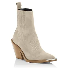 Chunky Heel Suede Pointed Women's Boots - Beige - View 1