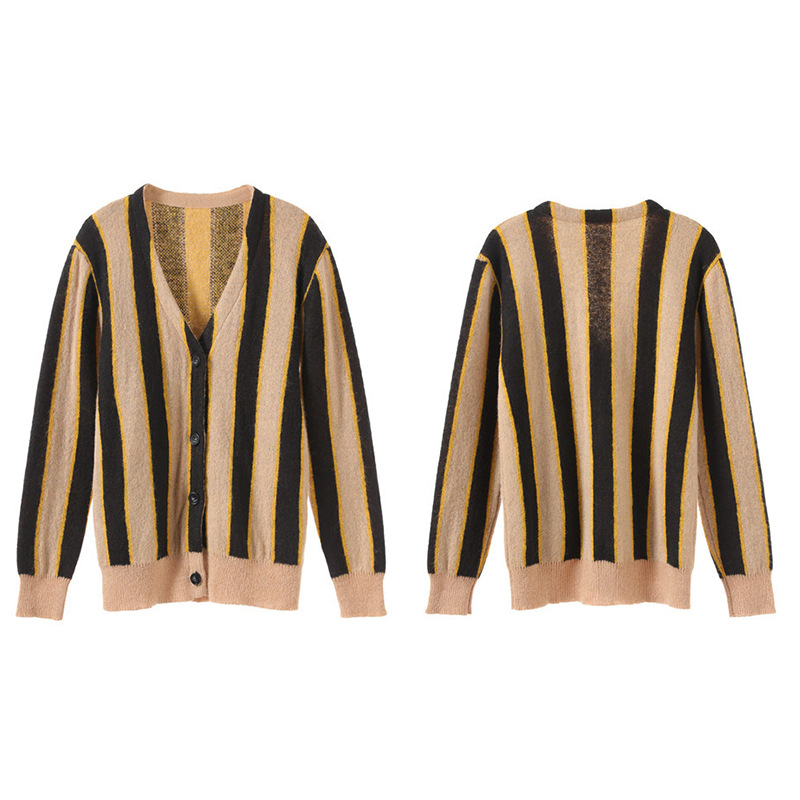 Title 1, Loose And Lazy Vertical Striped Long-sleeved Kn...