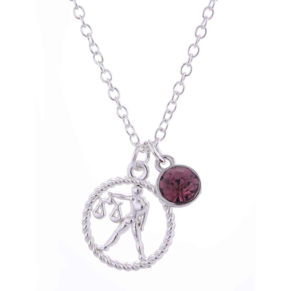Simple All-match Twelve Constellation Birthstones Rhinestone Pendant Alloy Necklace