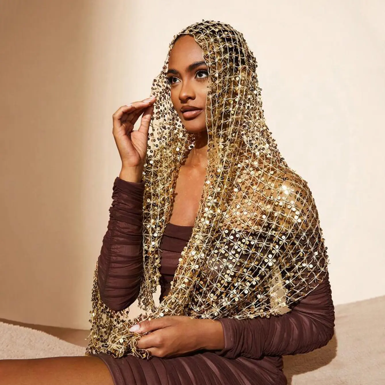 Sequin Tassel Versatile Hollow-out Shawl Scarf
