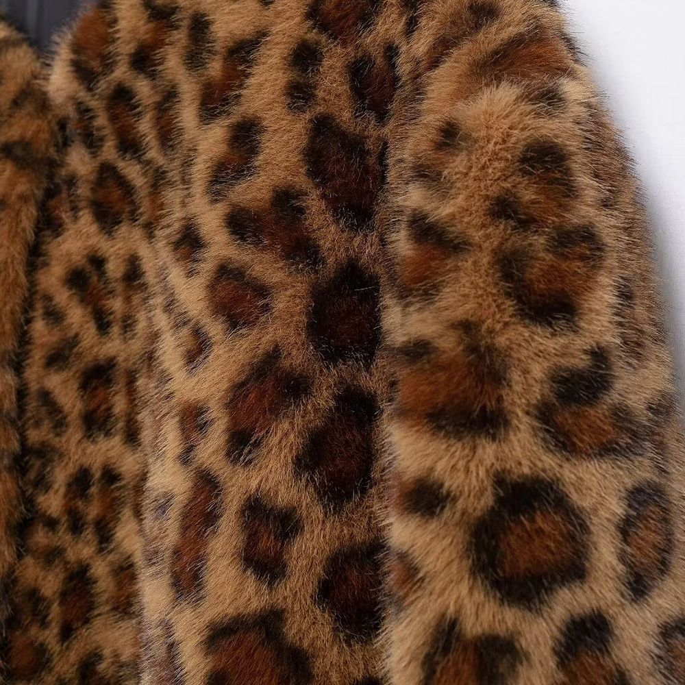 Winter New Fashion Animal Print Artificial Fur Effect Coat Jacket