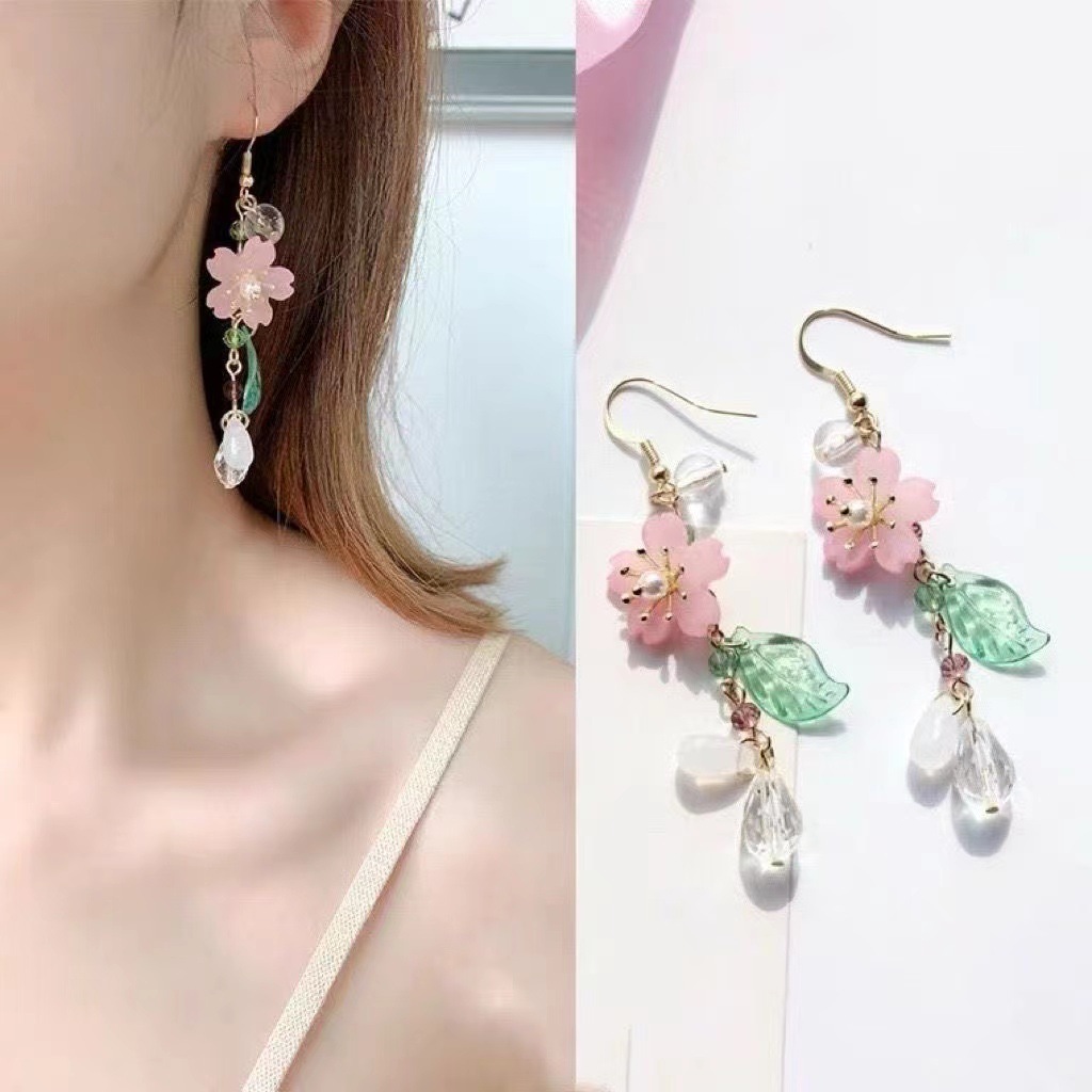 Classic Chinese-Style Peach Blossom Tassel Long Earrings