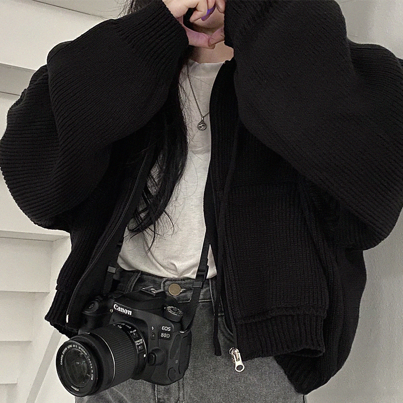 Retro Lazy Style Hooded Large Pocket Loose Casual Long Sleeves Knitted