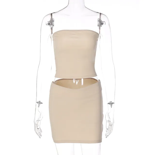 European And American Style Women's Clothing Summer Fashion Casual Horizontal Bra Slim Fit Short Skirt Suit Apricot - Shop at LoveMi