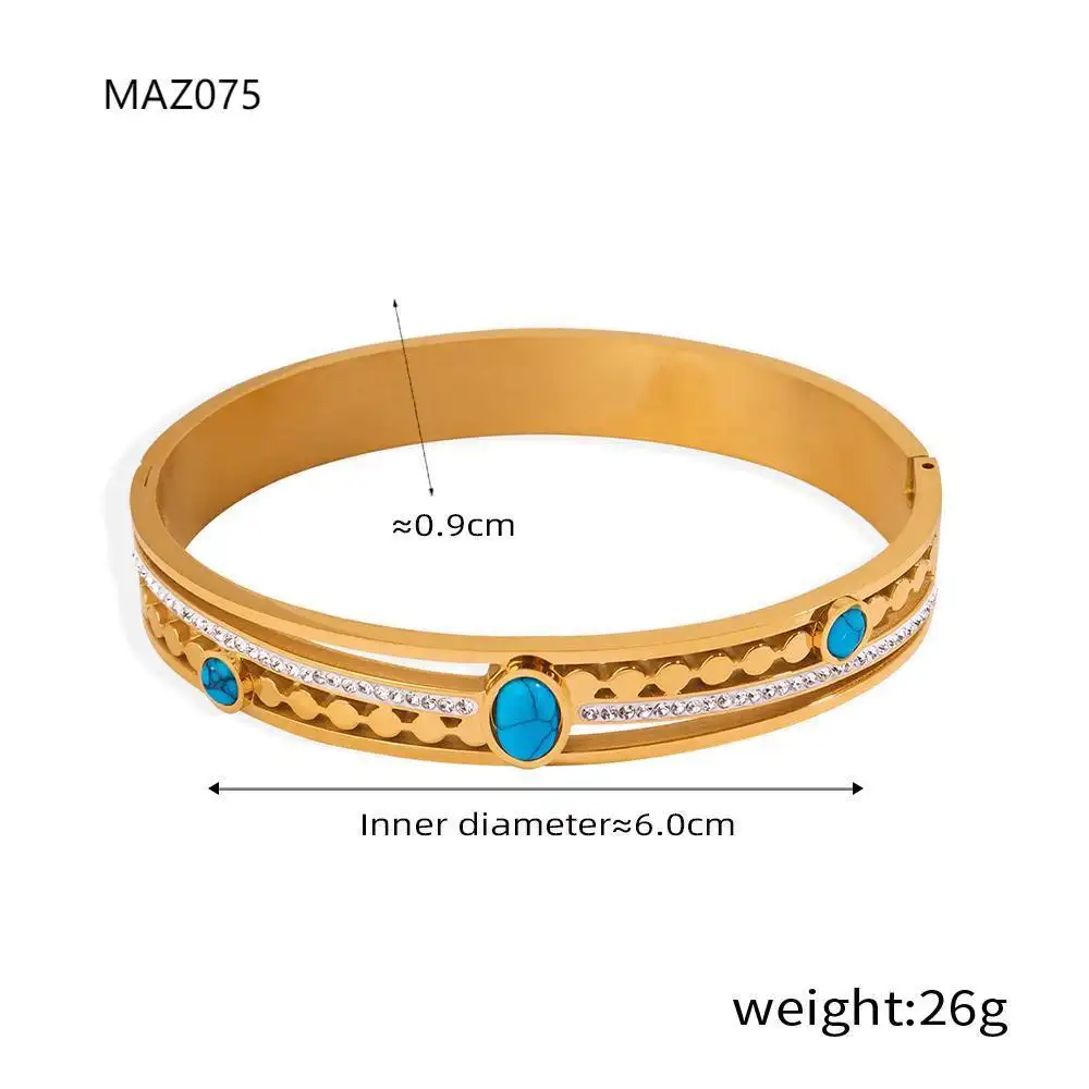 French Vintage Style Turquoise Inlaid Zircon Buckle Bracelet