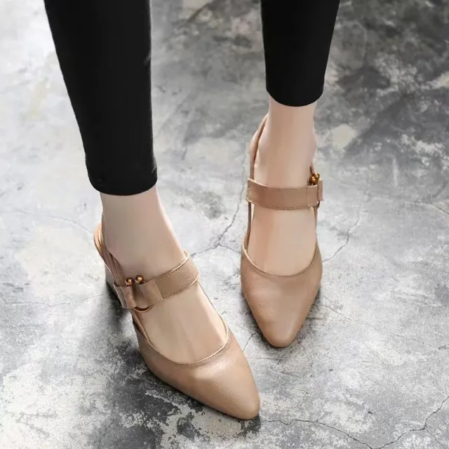 Mid Heel Women's Chunky Heels Pointed Buckle Khaki - Shop at LoveMi