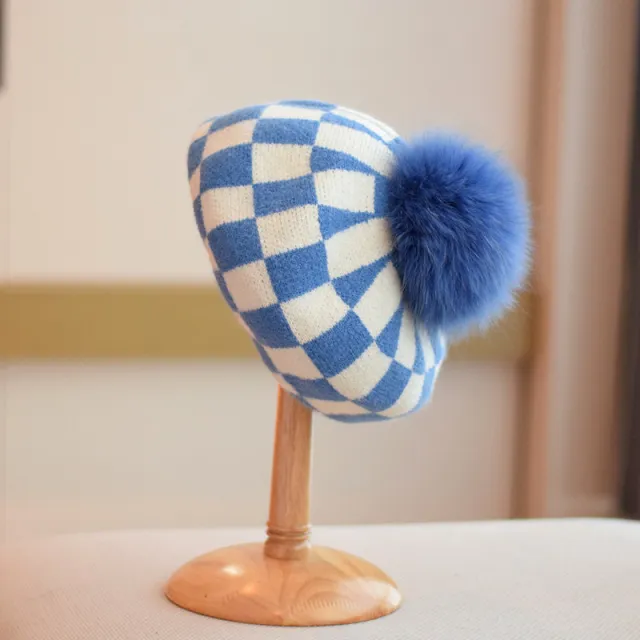 Women's French Retro Square Grid Beret Light Blue - Shop at LoveMi