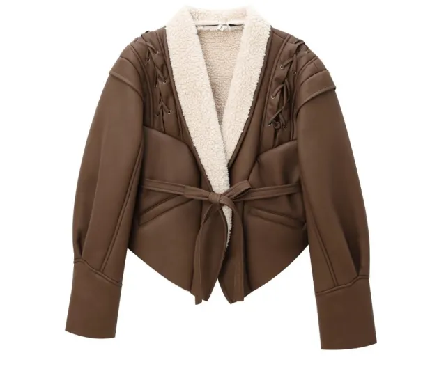 Women's Retro Lace Up Jacket Coat Dark Brown - Shop at LoveMi