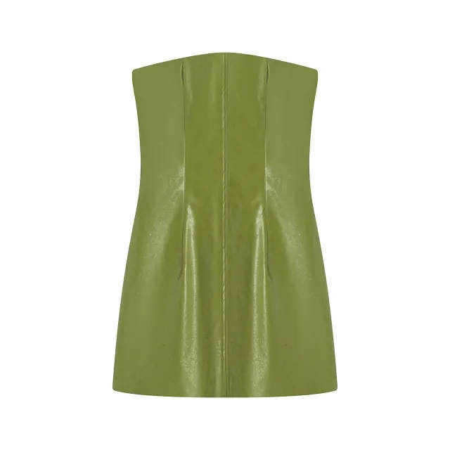 Retro Sexy PU Leather Jacket Strapless Dress Suit Green Dress - Shop at LoveMi