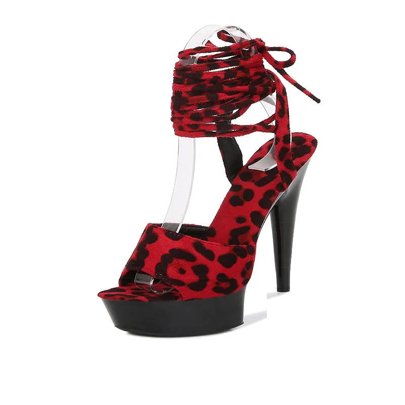 Stiletto Heel Leopard Print High Heels - Red