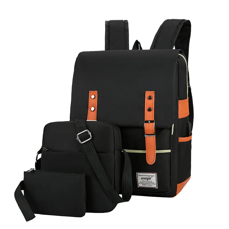 Three-piece Backpack Large Capacity Simple Business Computer Bag - Black