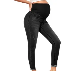 Maternity Jeans High Waist Belly Support Hip Lifting Stretch - Black - View 1