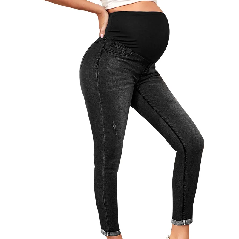 Maternity Jeans High Waist Belly Support Hip Lifting Stretch - Black