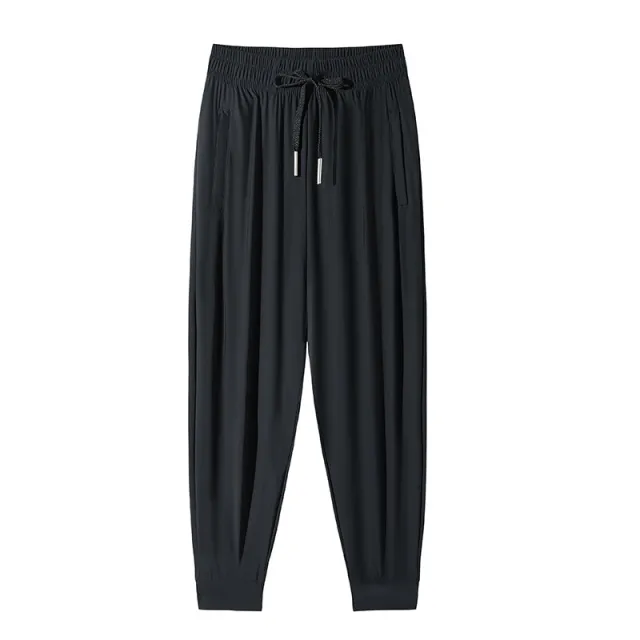 Ice Silk Sun proof Trousers Women's Springsummer High Waist Drooping Loose Straight Bundle Black - Shop at LoveMi