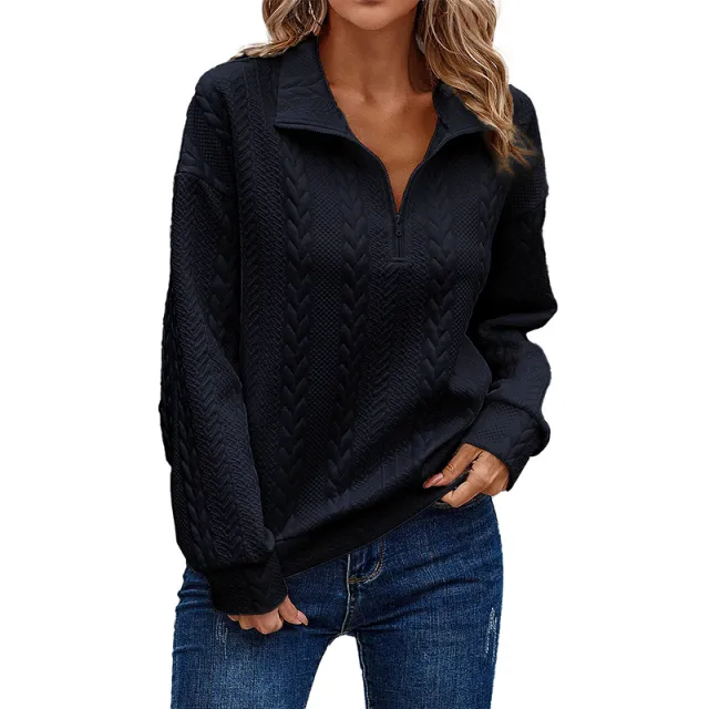 Half Cardigan Zipper And Lapel Pullover Sweater European And American Leisure Simple Blue - Shop at LoveMi