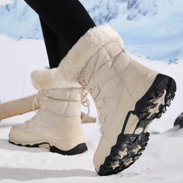 Waterproof And Cold proof Long Boots Female Outdoor Plus Fluff Thickened White - Shop at LoveMi