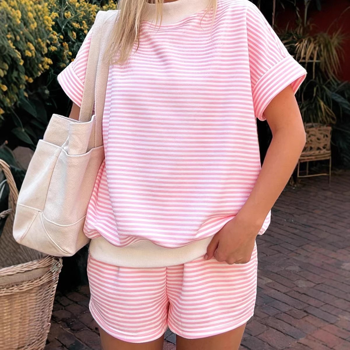 Versatile Striped Color-Block Casual Womens Set