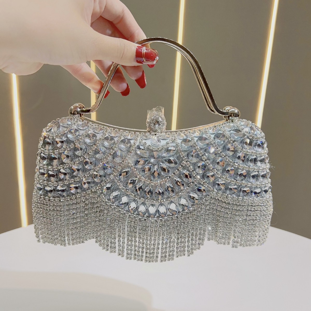 Diamond-encrusted Clutch With Tassel Evening Bag
