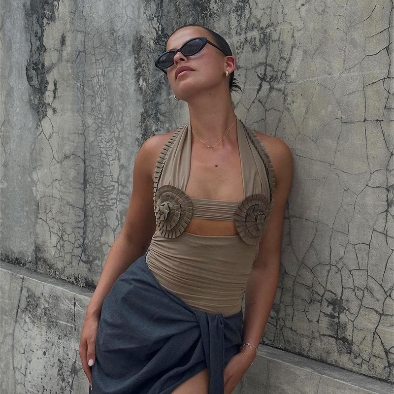 Women's Mesh Stitching Halterneck Vest Top