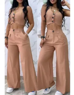 Women's Fashion Vest Casual Wide-leg Pants Suit - View 1
