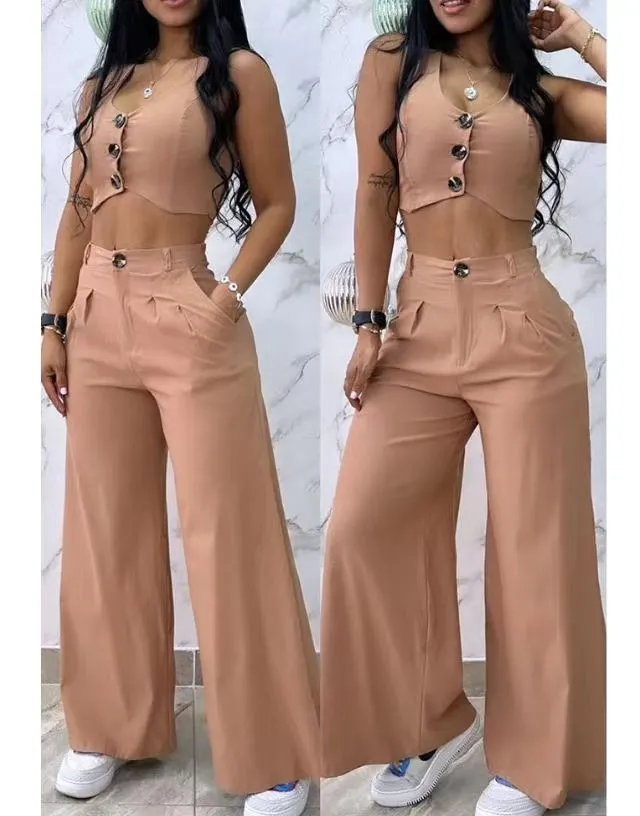 Women's Fashion Vest Casual Wide leg Pants Suit - Shop at LoveMi