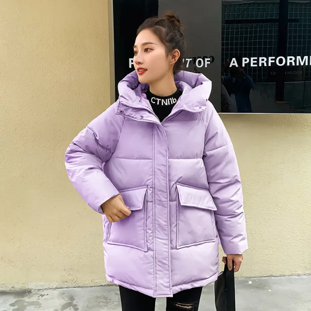 Winter Hooded Candy Color Loose And Warm Short Down Cotton Jacket Coat Purple - Shop at LoveMi