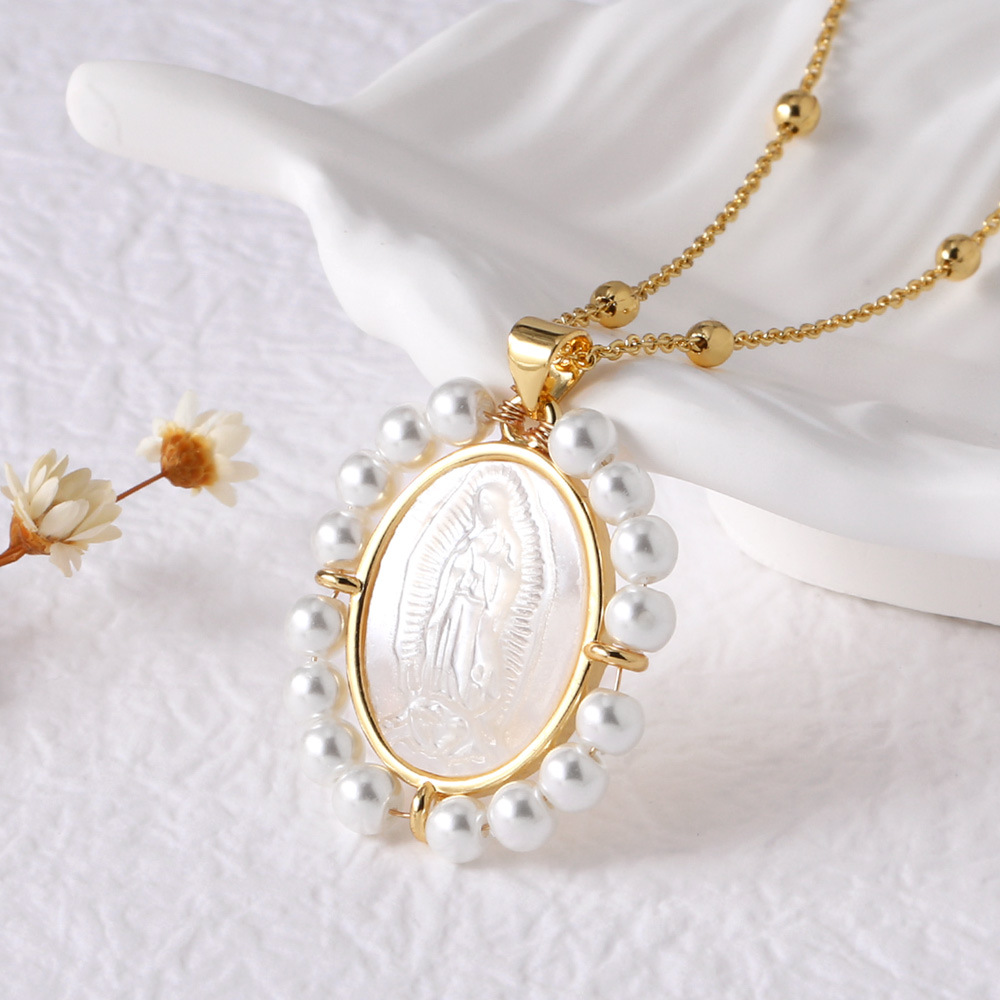 Virgin Mary Pendant Necklace For Women Pearl And Shell Clavicle Chain