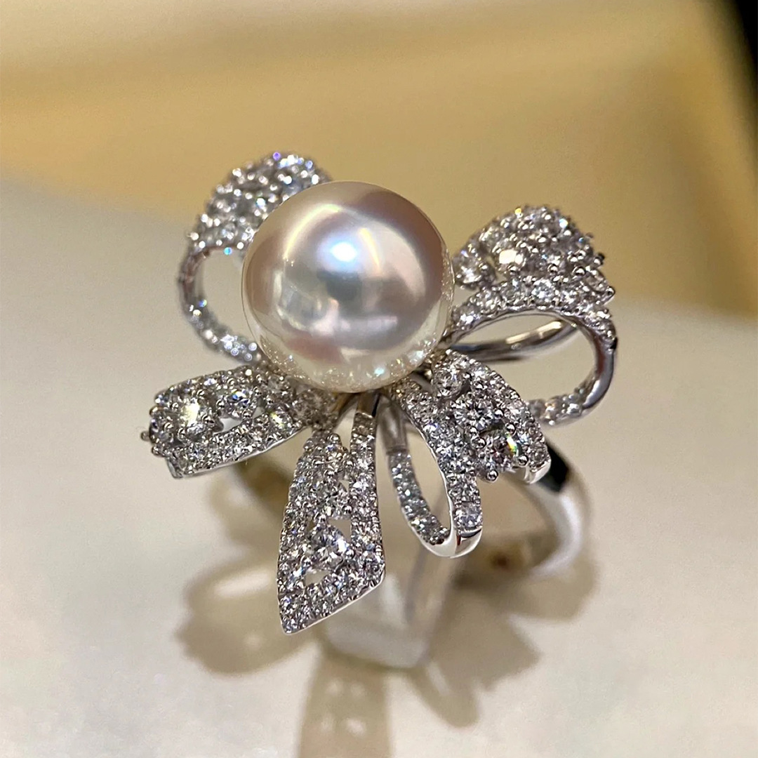 French Style Bow Pearl Ring For Women