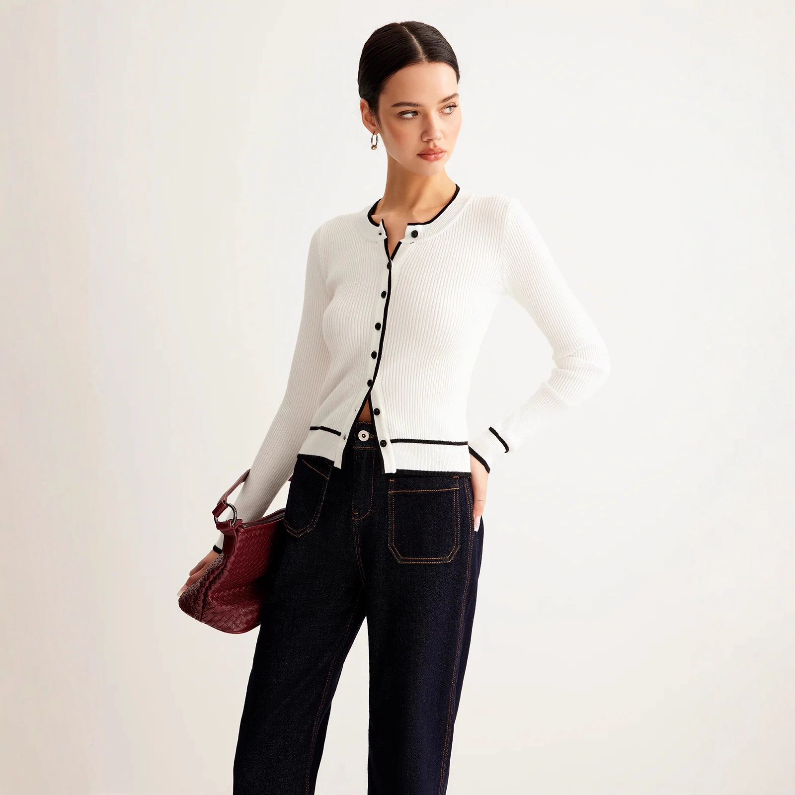 Women’s Contrast Trim Ribbed Knit Cardigan – Slim Fit Long Sleeve Sweater | Luxe Clothing Women’s Contrast Trim Ribbed Knit Cardigan – Slim Fit Long Sleeve Sweater bf14131b 1358 4da5 993a d589827e6ddf