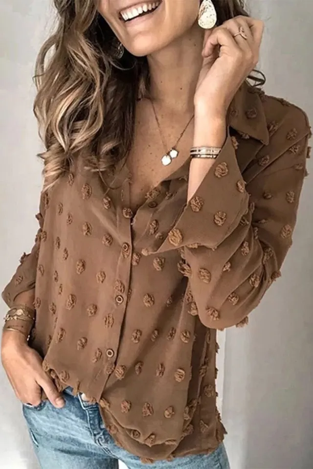 Spring And Summer New Cross border Women's Clothing Fashion Long Sleeve Shirt Brown - Shop at LoveMi