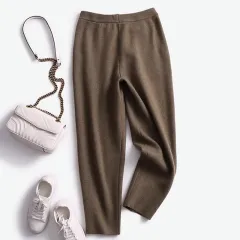 Fashion Personality Female Knit Cropped Pants - Brown - View 1