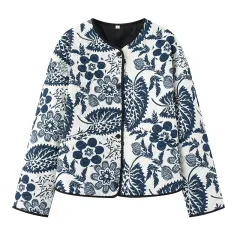 Printed Round Neck Cotton-padded Jacket Long Sleeve Short Jacket - Picture Colour-Xs - View 1