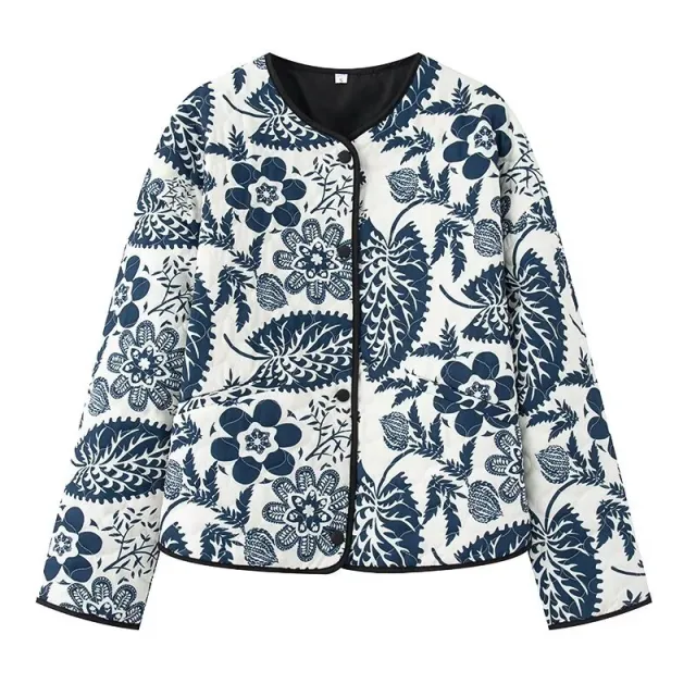 Printed Round Neck Cotton padded Jacket Long Sleeve Short Jacket Picture Color Xs - Shop at LoveMi