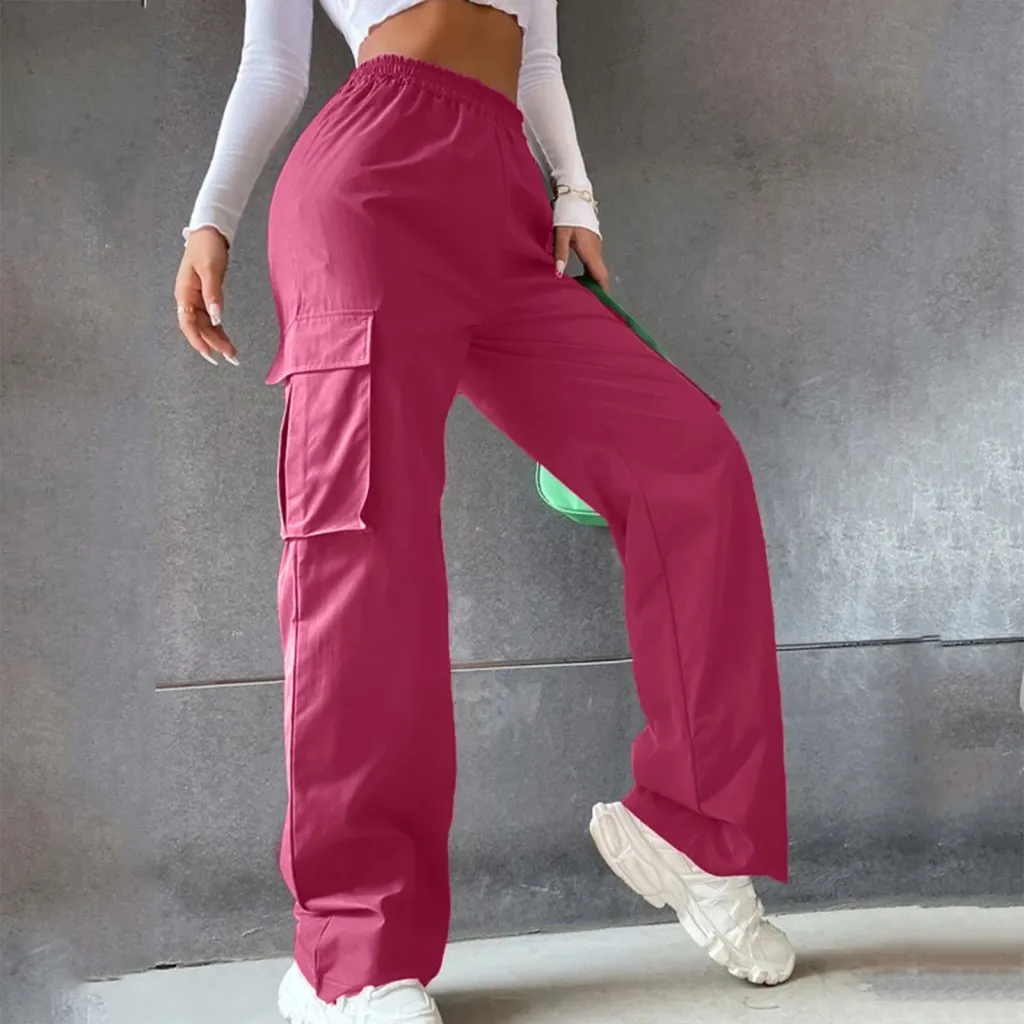 No Belt Pants High Waist Season Wide Leg Pants Straight Loose Temperament Commuter Pants - Rose Red