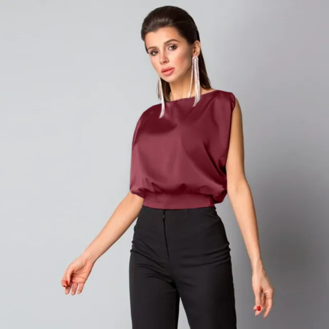 Backless Tie Back Satin Top Sleeveless Wine Red - Shop at LoveMi
