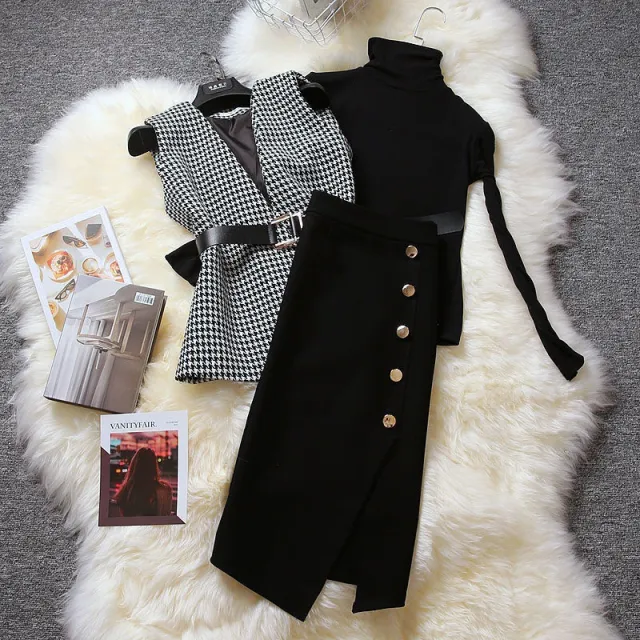 Plus Size Women's Wide leg Pants Knitted Three piece Suit 3Pcs Set - Shop at LoveMi