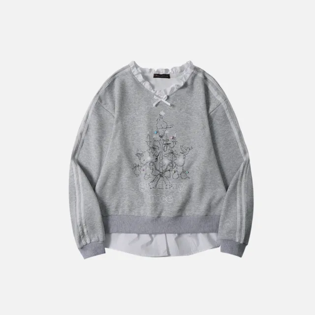 Spring Sweet Girl Cute Design Sense Loose Pullover Sweatershirt Gray - Shop at LoveMi