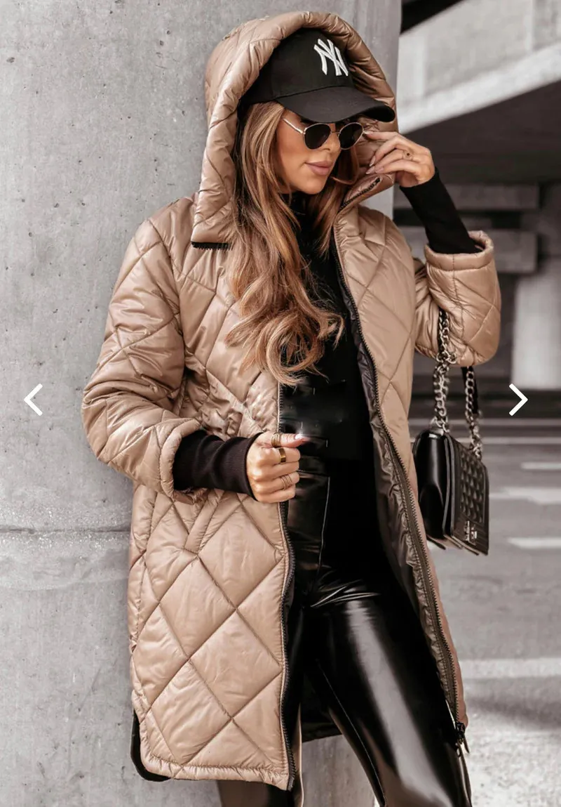 Women's Winter Hooded Cotton-padded Mid-length Cotton-padded Jacket - Khaki