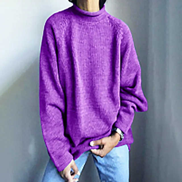 Solid Color Pullover Loose Casual Sweater Pretty Purple - Shop at LoveMi