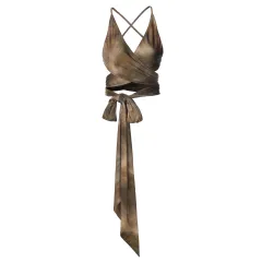 Women's New Printed Lace Up Slim Fit Backless All-match Vest For Women - Khaki - View 1