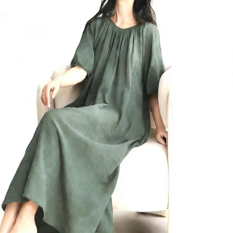 Womens Crew-neck Mid-length Loose Casual Loungewear Dress Set