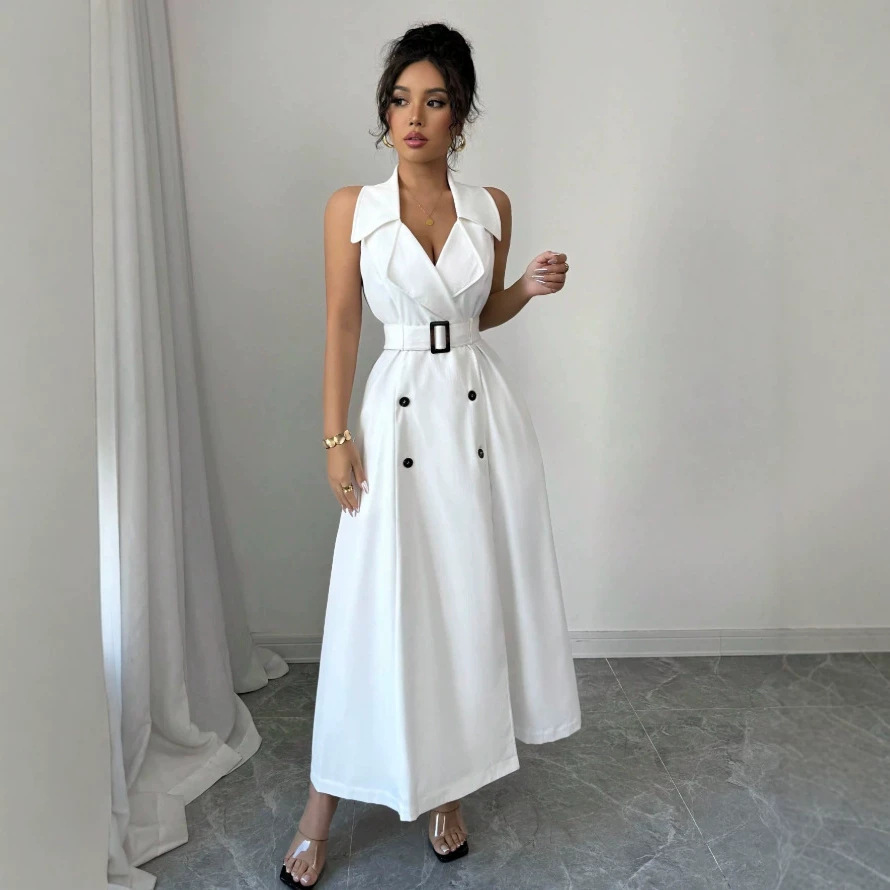 Women's Double-breasted Sleeveless Casual Dress