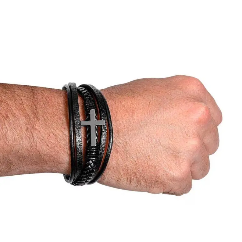 Cross Leather Bracelet Men's Multi-layer - Cross Bracelet