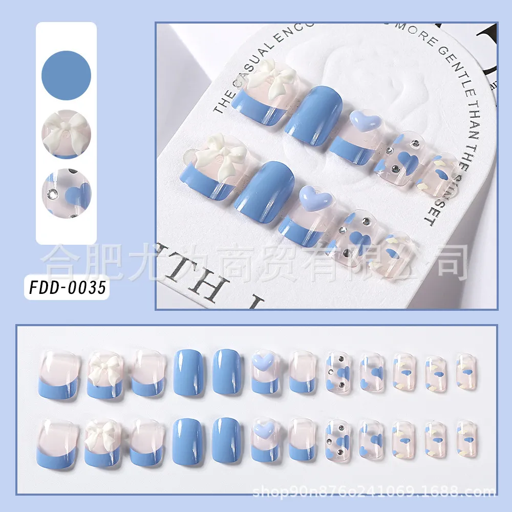 Love Heart Bow Tie Short Nail Tip Wear Armor - Cute French Short Nail Tip