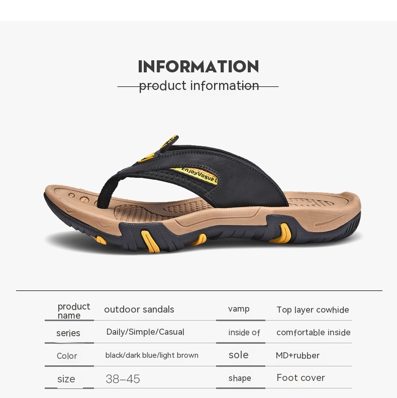 Men's Flip Flops Genuine Leather Summer Breathable Non-slip Platform Outdoor Beach Slippers