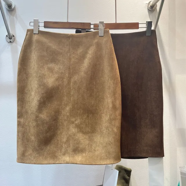 Women's Fashionable All match High Waist Slimming Suede Textured Skirt Khaki - Shop at LoveMi