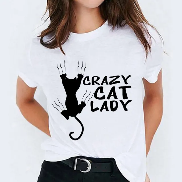 Cat Flamingo Round Neck Print T shirt Short Sleeve Women's Clothing Style 1013 S - Shop at LoveMi